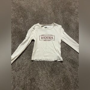 Long sleeved, cropped Dickies shirt.